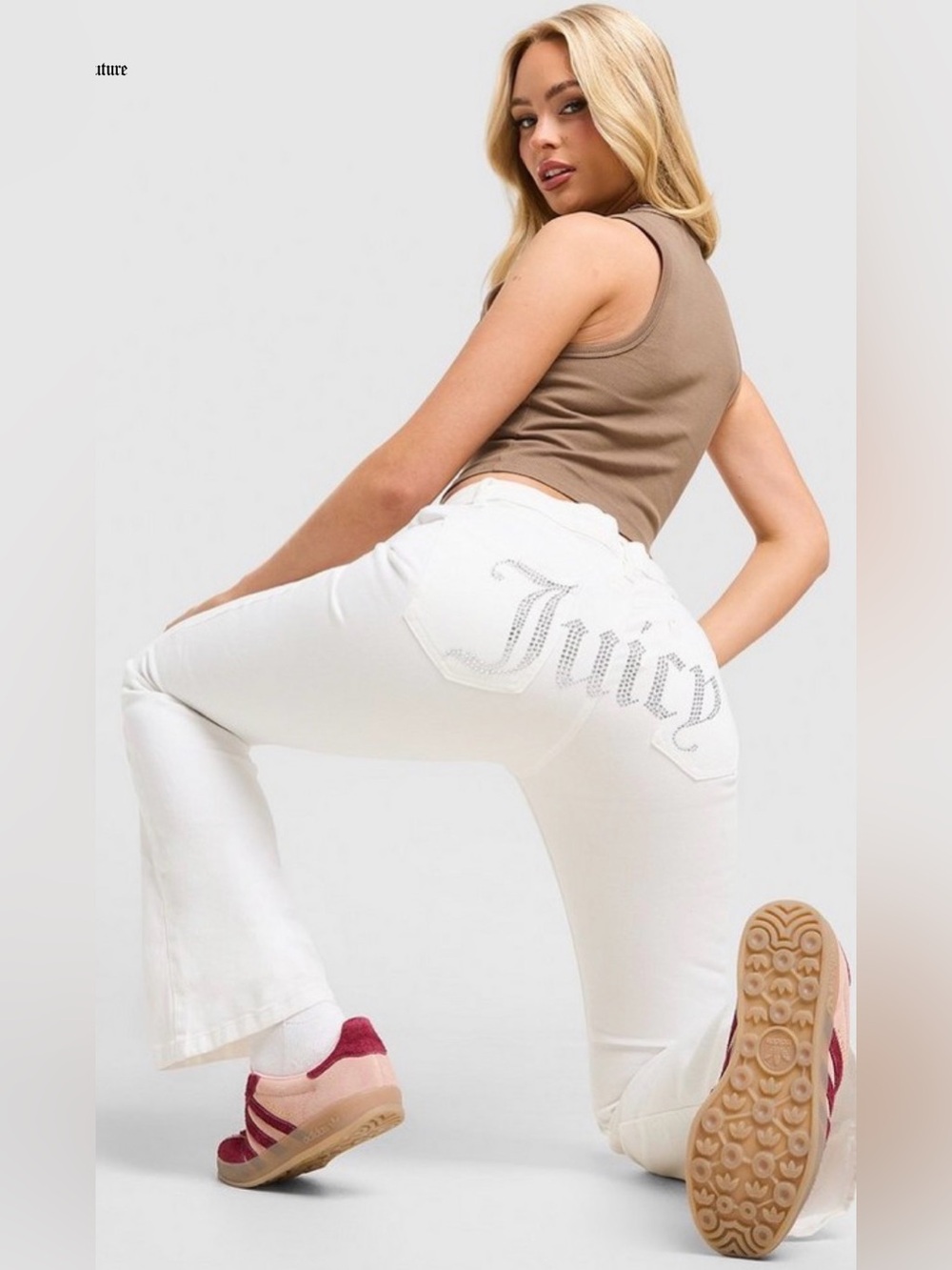 Juicy Couture White Rhinestone Logo Flared Jeans